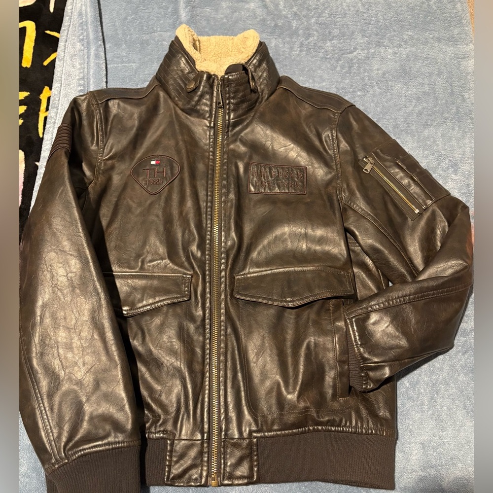 Tommy Hilfiger Dark Brown Leather Bomber Jacket